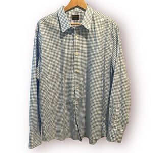 UNTUCKit Carneros Mens XXL Button Down Shirt Baby Blue White Gingham Checkered